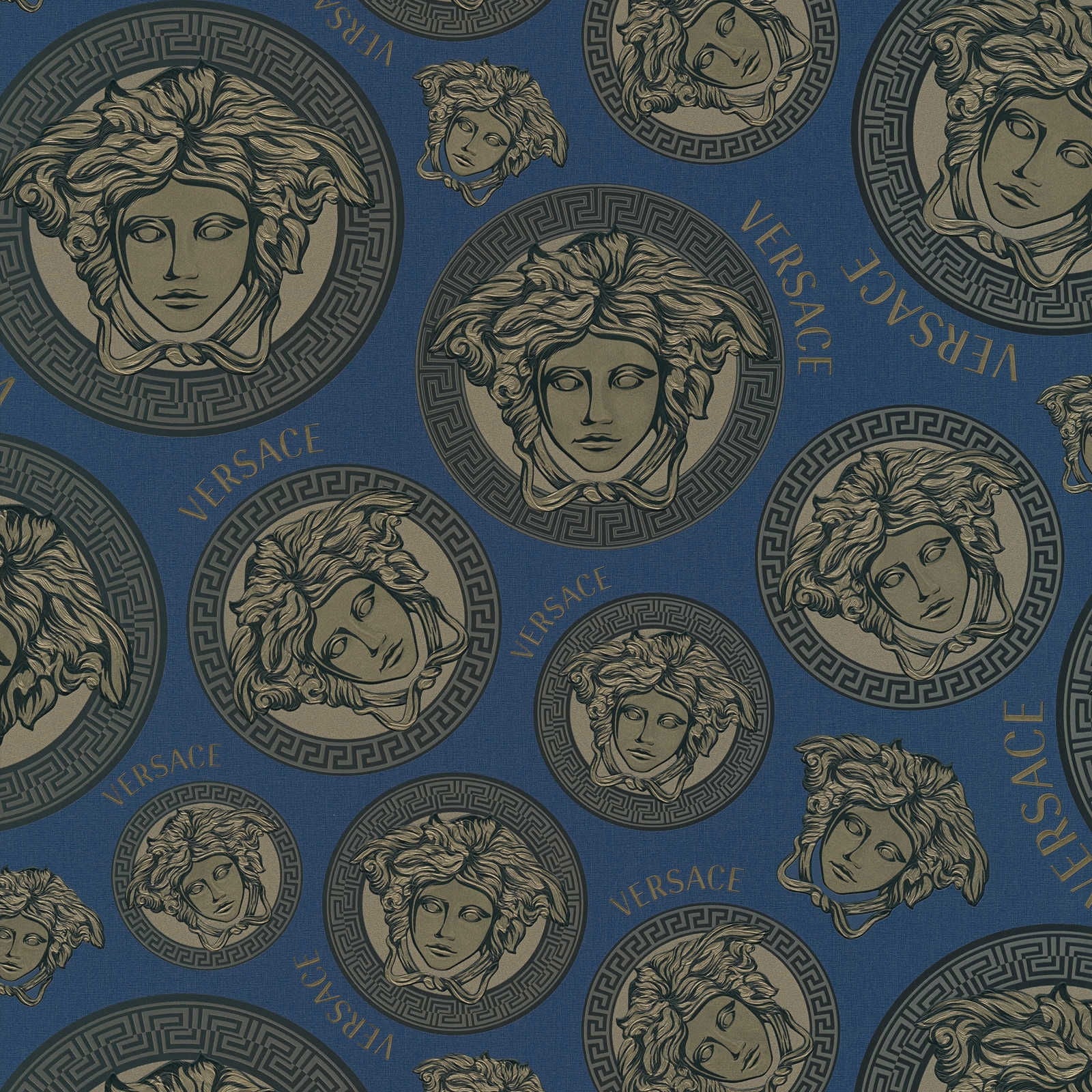 Barocco Linen Navy Blue Wallcovering view 3