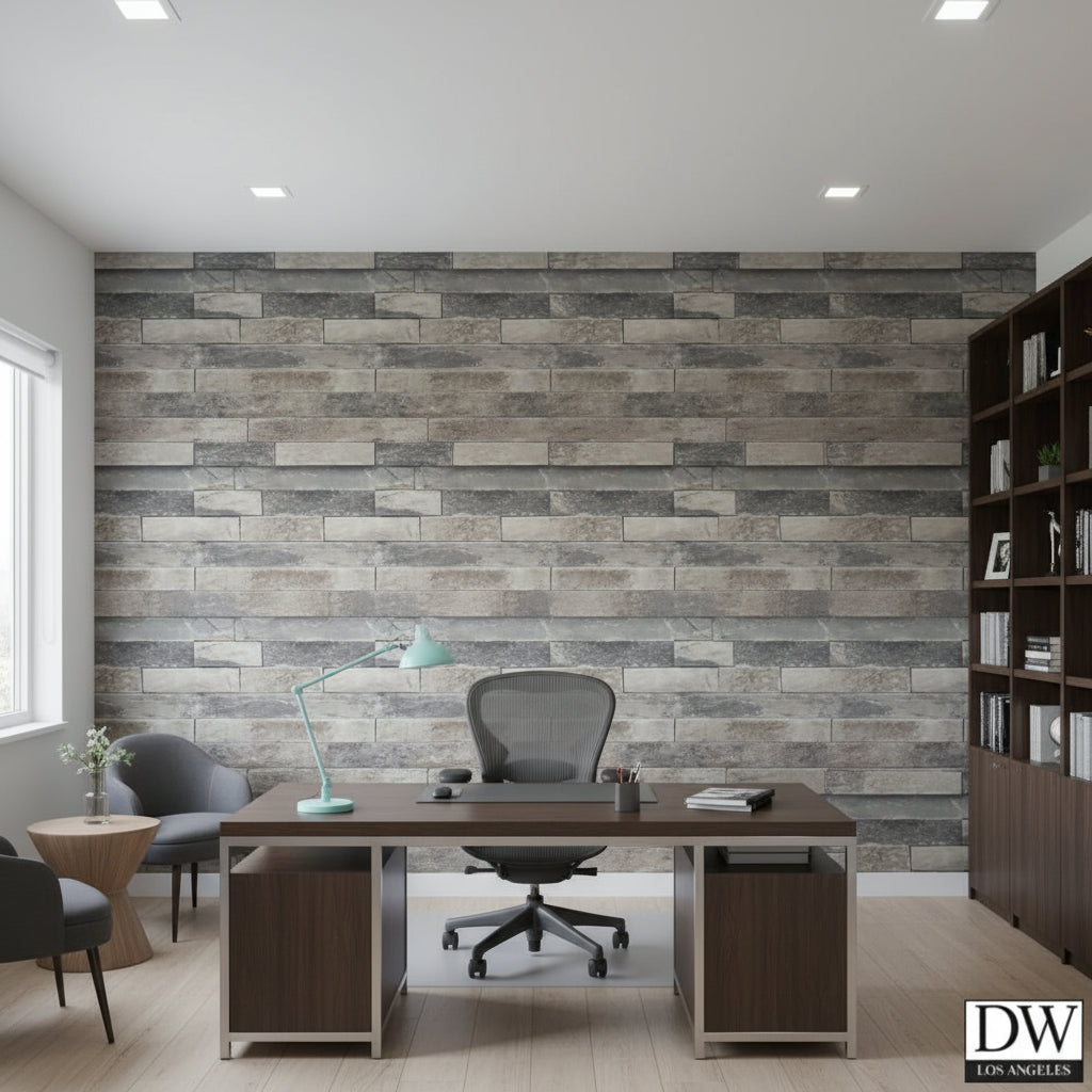 Vomera Aged Travertine Faux Tile | Hollywood Wallcoverings view 4