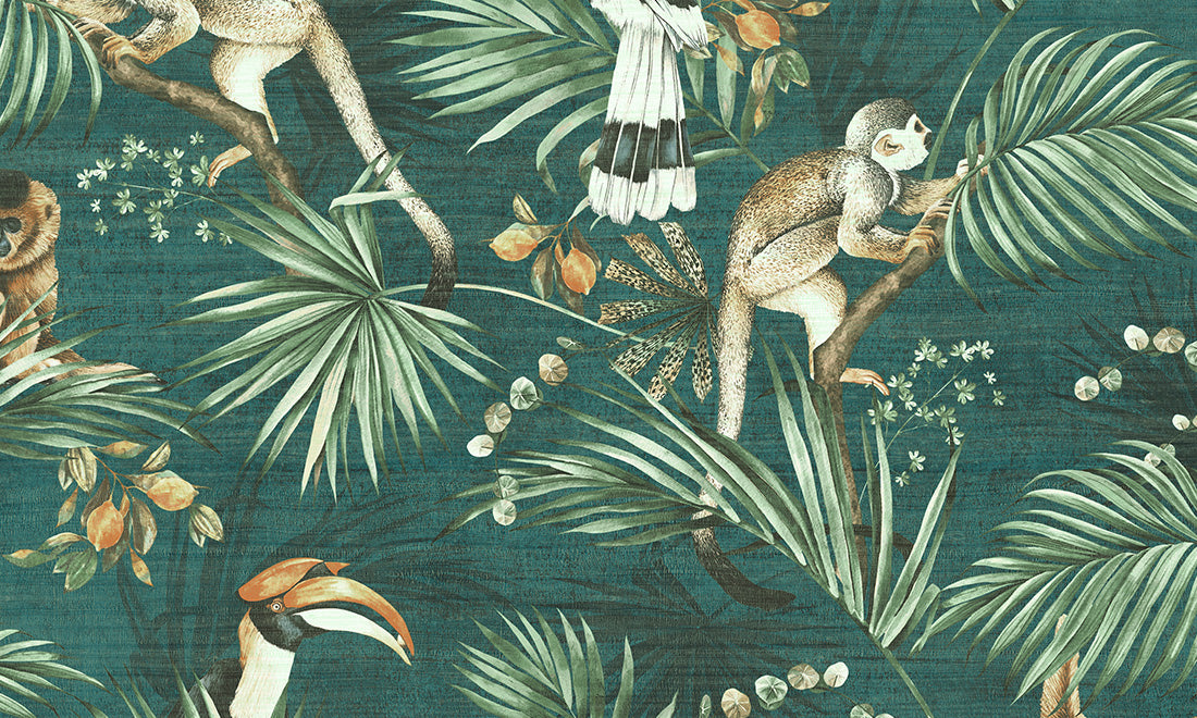 Sumatra Jungle - Teal Wallcovering (main)