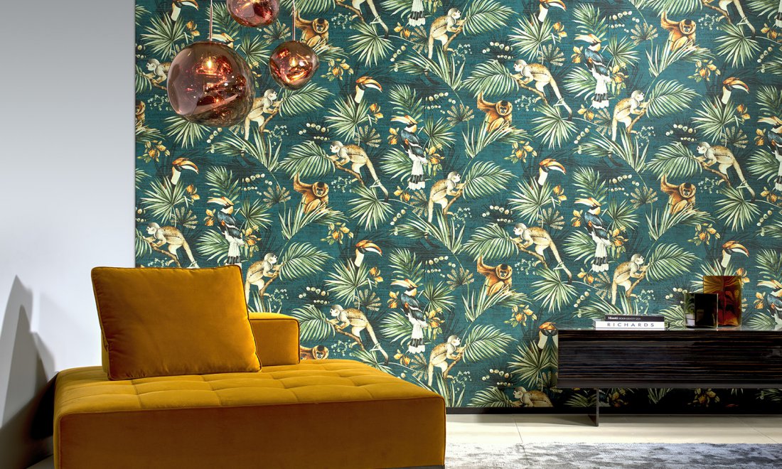 Sumatra Jungle - Teal Wallcovering view 3