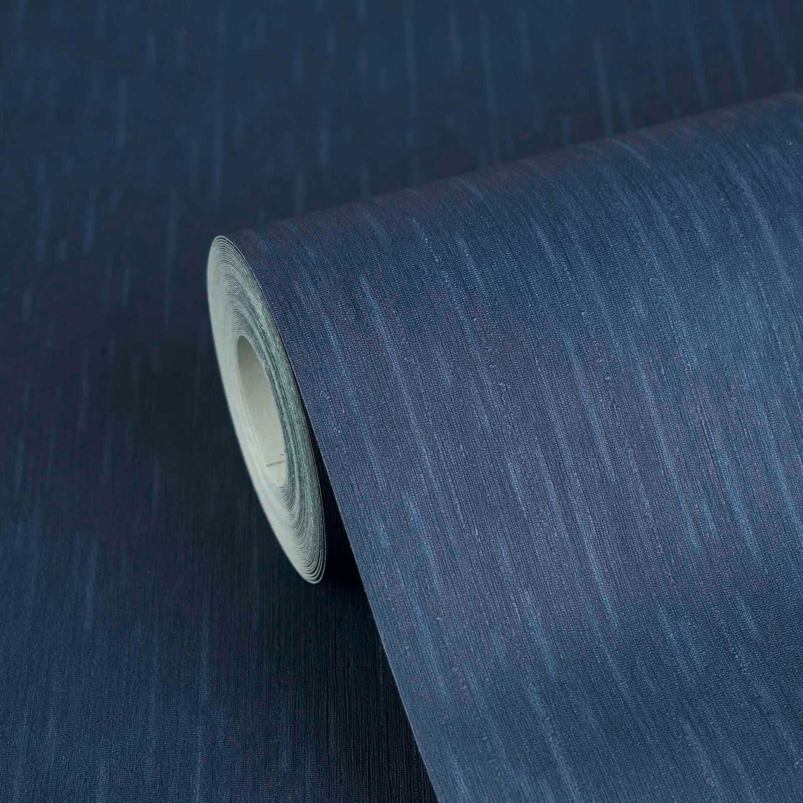 Barocco Linen Navy Blue Wallcovering view 4